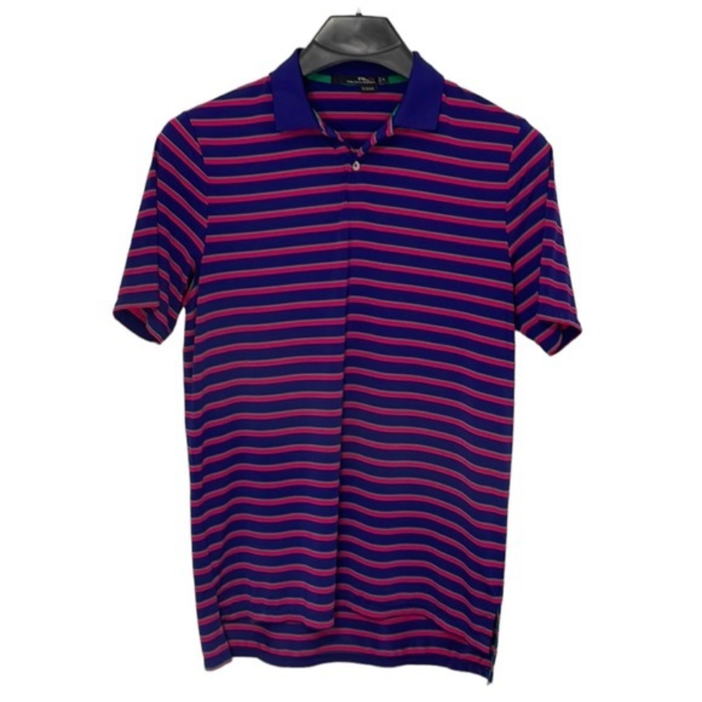 RLX Ralph Lauren men’s Medium blue, green and pink shirt sleeve polo‎ shirt. EUC